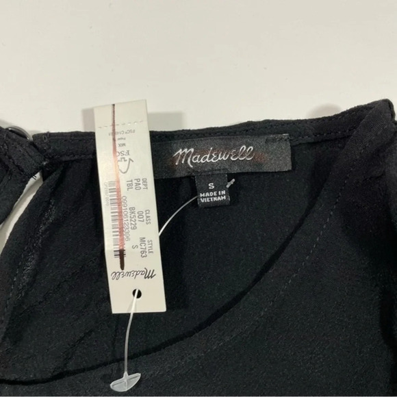 New Madewell Cuffed Sleeve Shirred Top Small Black - Picture 6 of 9
